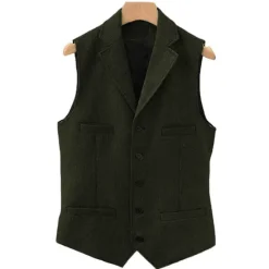 Clearance OUKU Men's Vest Gilet Daily Wear Vacation Going out Vintage Fashion Spring & Fall Button Polyester Comfortable Plain Single Breasted V Neck Regular Fit Light Blue Deep Green Gray Green Lake blue Vest