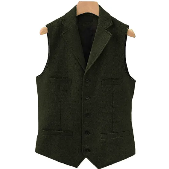 Clearance OUKU Men's Vest Gilet Daily Wear Vacation Going out Vintage Fashion Spring & Fall Button Polyester Comfortable Plain Single Breasted V Neck Regular Fit Light Blue Deep Green Gray Green Lake blue Vest