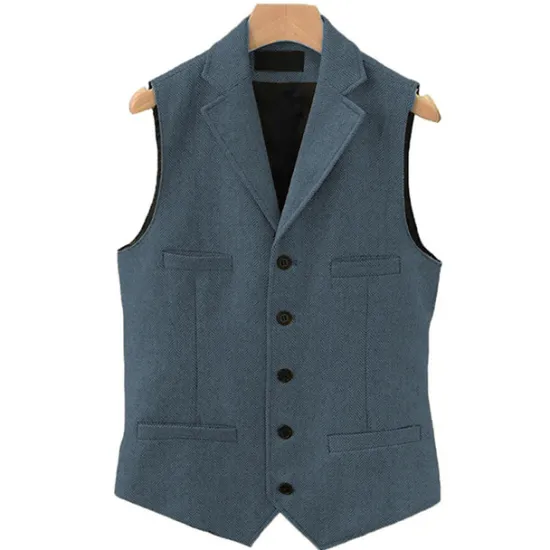 Clearance OUKU Men's Vest Gilet Daily Wear Vacation Going out Vintage Fashion Spring & Fall Button Polyester Comfortable Plain Single Breasted V Neck Regular Fit Light Blue Deep Green Gray Green Lake blue Vest