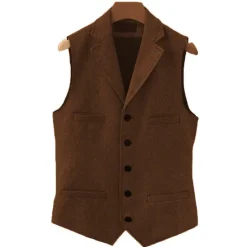 Clearance OUKU Men's Vest Gilet Daily Wear Vacation Going out Vintage Fashion Spring & Fall Button Polyester Comfortable Plain Single Breasted V Neck Regular Fit Light Blue Deep Green Gray Green Lake blue Vest