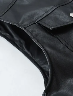 Hot OUKU Men's Vest Gilet Faux Leather Vest Outdoor Daily Fashion Casual Spring Fall Zip Up Pocket PU Leather Comfortable Plain Zipper Crew Neck Regular Fit Black Brown Vest