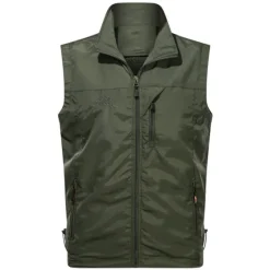 Sale OUKU Men's Vest Gilet Fishing Vest Hiking Vest Sleeveless Vest Gilet Jacket Outdoor Holiday Streetwear Chic & Modern Summer Spring Pocket Quick Dry Polyester / Cotton Breathable Pure Color Zipper Stand
