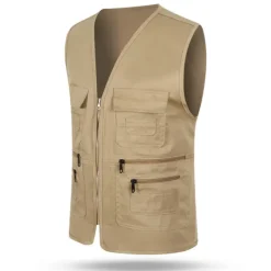 OUKU Men's Vest Gilet Fishing Vest Hiking Vest Sleeveless Vest Gilet Jacket Outdoor Holiday Streetwear Chic & Modern Summer Spring Pocket Quick Dry Polyester Breathable Pure Color Zipper V Neck Regular Fit