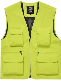 Clearance OUKU Men's Vest Gilet Fishing Vest Hiking Vest Daily Date Vacation Fashion Casual Spring & Fall Mesh Pocket Polyester Breathable Comfortable Plain Zipper V Neck Regular Fit Black Yellow Red Navy Blue Vest
