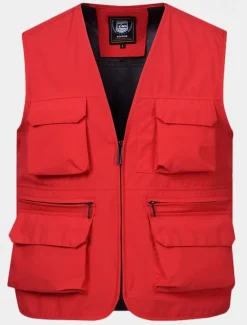 Clearance OUKU Men's Vest Gilet Fishing Vest Hiking Vest Daily Date Vacation Fashion Casual Spring & Fall Mesh Pocket Polyester Breathable Comfortable Plain Zipper V Neck Regular Fit Black Yellow Red Navy Blue Vest