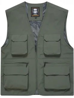 Clearance OUKU Men's Vest Gilet Fishing Vest Hiking Vest Daily Date Vacation Fashion Casual Spring & Fall Mesh Pocket Polyester Breathable Comfortable Plain Zipper V Neck Regular Fit Black Yellow Red Navy Blue Vest
