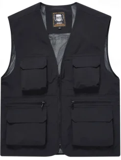 Clearance OUKU Men's Vest Gilet Fishing Vest Hiking Vest Daily Date Vacation Fashion Casual Spring & Fall Mesh Pocket Polyester Breathable Comfortable Plain Zipper V Neck Regular Fit Black Yellow Red Navy Blue Vest
