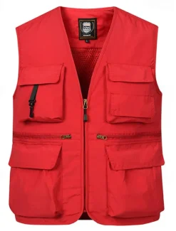 Discount OUKU Men's Vest Gilet Fishing Vest Hiking Vest Daily Date Vacation Fashion Casual Spring & Summer Pocket Nylon Breathable Comfortable Plain Zipper V Neck Regular Fit Black Red Navy Blue Royal Blue Vest