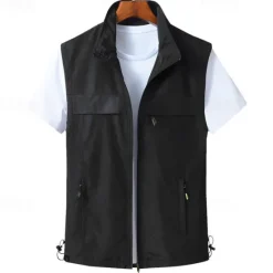 Outlet OUKU Men's Vest Gilet Fishing Vest Hiking Vest Daily Date Vacation Fashion Casual Spring & Fall Pocket Nylon Comfortable Plain Zipper Stand Collar Regular Fit Black Red Khaki Army Green Vest