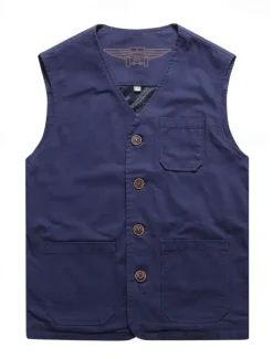 New OUKU Men's Vest Gilet Fishing Vest Hiking Vest Sleeveless Vest Gilet Jacket Outdoor Fishing Daily Wear Vacation Modern Contemporary Casual Summer Spring Button Pocket 95% Cotton Breathability Soft