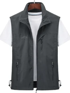 Best OUKU Men's Vest Gilet Fishing Vest Hiking Vest Sleeveless Vest Gilet Jacket Outdoor Daily Going out Casual Spring Fall Pocket Polyester Nylon Breathable Plain Zipper Stand Collar Loose Fit Black Army