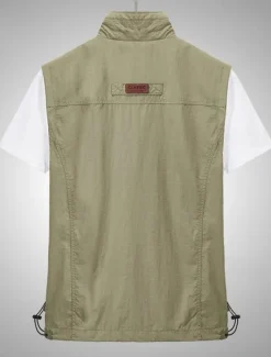 Best OUKU Men's Vest Gilet Fishing Vest Hiking Vest Sleeveless Vest Gilet Jacket Outdoor Daily Going out Casual Spring Fall Pocket Polyester Nylon Breathable Plain Zipper Stand Collar Loose Fit Black Army