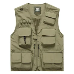 Sale OUKU Men's Vest Gilet Fishing Vest Hiking Vest Sleeveless Vest Gilet Jacket Outdoor Street Holiday Daily Wear Streetwear Chic & Modern Summer Spring Pocket Polyester Breathable Quick Dry Pure Color Zipper