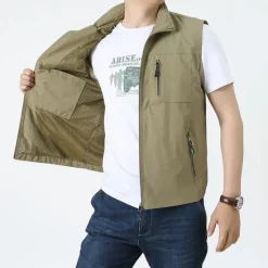 New OUKU Men's Vest Gilet Fishing Vest Hiking Vest Sleeveless Vest Gilet Jacket Outdoor Street Holiday Daily Wear Streetwear Chic & Modern Spring Fall Pocket Polyester Warm Quick Dry Pure Color Zipper Turndown