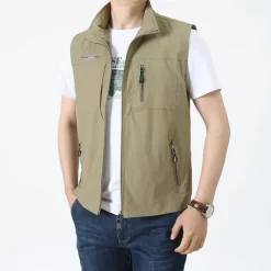 New OUKU Men's Vest Gilet Fishing Vest Hiking Vest Sleeveless Vest Gilet Jacket Outdoor Street Holiday Daily Wear Streetwear Chic & Modern Spring Fall Pocket Polyester Warm Quick Dry Pure Color Zipper Turndown