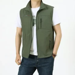 New OUKU Men's Vest Gilet Fishing Vest Hiking Vest Sleeveless Vest Gilet Jacket Outdoor Street Holiday Daily Wear Streetwear Chic & Modern Spring Fall Pocket Polyester Warm Quick Dry Pure Color Zipper Turndown