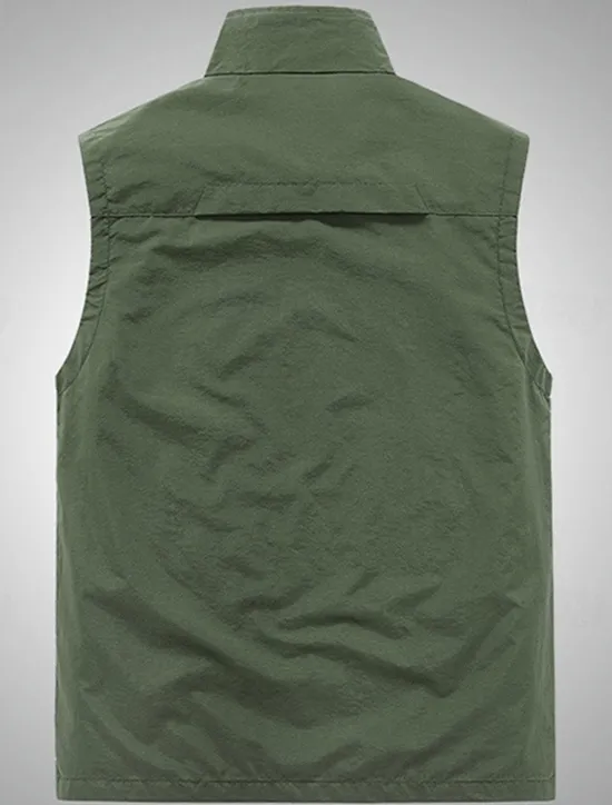 Hot OUKU Men's Vest Gilet Fishing Vest Hiking Vest Daily Date Vacation Fashion Casual Spring & Summer Mesh Pocket Polyester Breathable Comfortable Plain Zipper Stand Collar Regular Fit Black Khaki Army Green