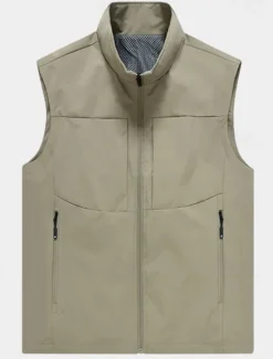 Hot OUKU Men's Vest Gilet Fishing Vest Hiking Vest Sleeveless Vest Gilet Jacket Daily Wear Modern Contemporary Spring & Summer Outdoor Solid / Plain Color Zipper Standing Collar Loose Fit rice white Black