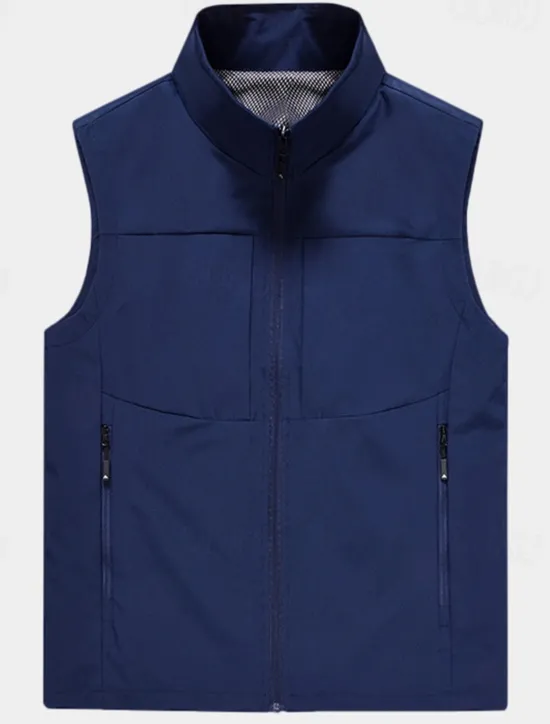Hot OUKU Men's Vest Gilet Fishing Vest Hiking Vest Sleeveless Vest Gilet Jacket Daily Wear Modern Contemporary Spring & Summer Outdoor Solid / Plain Color Zipper Standing Collar Loose Fit rice white Black