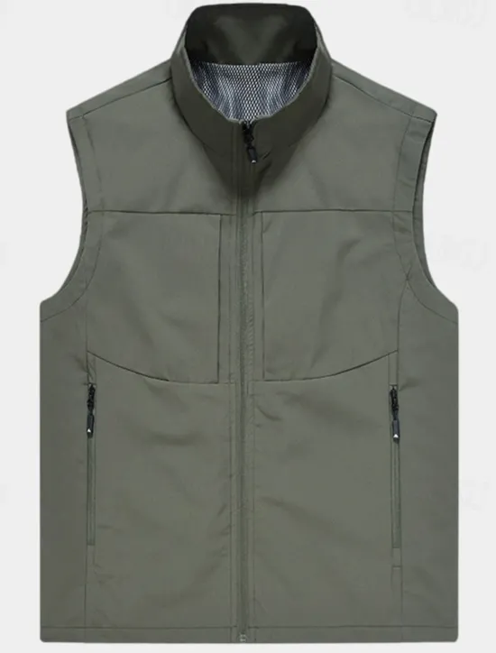 Hot OUKU Men's Vest Gilet Fishing Vest Hiking Vest Sleeveless Vest Gilet Jacket Daily Wear Modern Contemporary Spring & Summer Outdoor Solid / Plain Color Zipper Standing Collar Loose Fit rice white Black