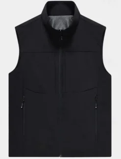Hot OUKU Men's Vest Gilet Fishing Vest Hiking Vest Sleeveless Vest Gilet Jacket Daily Wear Modern Contemporary Spring & Summer Outdoor Solid / Plain Color Zipper Standing Collar Loose Fit rice white Black