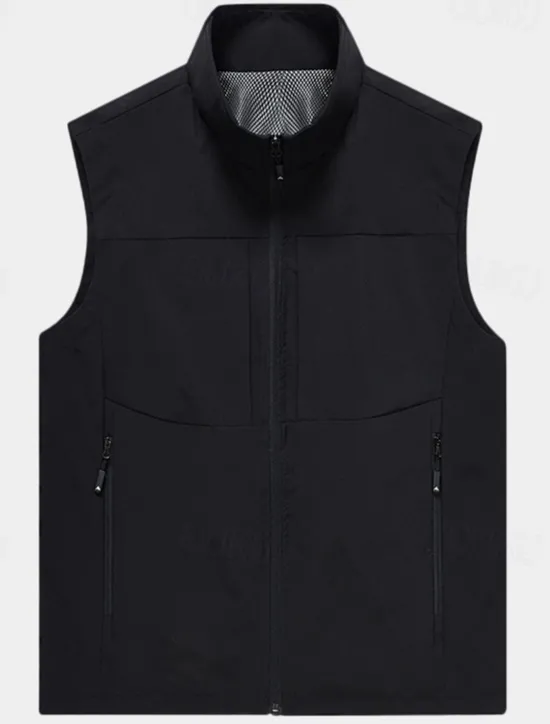 Hot OUKU Men's Vest Gilet Fishing Vest Hiking Vest Sleeveless Vest Gilet Jacket Daily Wear Modern Contemporary Spring & Summer Outdoor Solid / Plain Color Zipper Standing Collar Loose Fit rice white Black