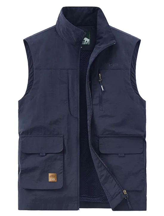 Online OUKU Men's Vest Gilet Fishing Vest Hiking Vest Sleeveless Vest Gilet Jacket Outdoor Street Daily Going out Streetwear Casual Spring Fall Pocket Polyester Nylon Breathable Plain Zipper Stand Collar Loose