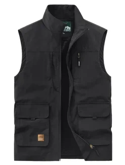 Online OUKU Men's Vest Gilet Fishing Vest Hiking Vest Sleeveless Vest Gilet Jacket Outdoor Street Daily Going out Streetwear Casual Spring Fall Pocket Polyester Nylon Breathable Plain Zipper Stand Collar Loose