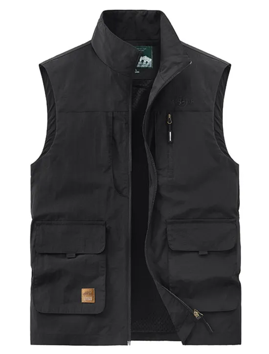 Online OUKU Men's Vest Gilet Fishing Vest Hiking Vest Sleeveless Vest Gilet Jacket Outdoor Street Daily Going out Streetwear Casual Spring Fall Pocket Polyester Nylon Breathable Plain Zipper Stand Collar Loose