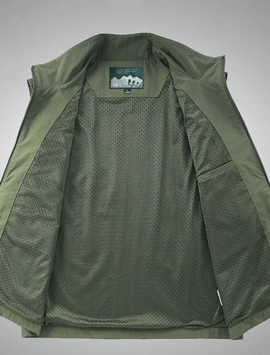 Online OUKU Men's Vest Gilet Fishing Vest Hiking Vest Sleeveless Vest Gilet Jacket Outdoor Street Daily Going out Streetwear Casual Spring Fall Pocket Polyester Nylon Breathable Plain Zipper Stand Collar Loose
