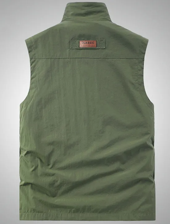 Online OUKU Men's Vest Gilet Fishing Vest Hiking Vest Sleeveless Vest Gilet Jacket Outdoor Street Daily Going out Streetwear Casual Spring Fall Pocket Polyester Nylon Breathable Plain Zipper Stand Collar Loose