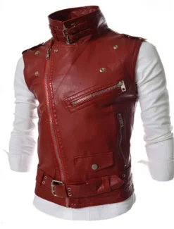 Online OUKU Men's Vest Gilet Leather Vest Daily Date Vacation Fashion Casual Spring & Fall Pocket Polyester Comfortable Plain Zipper Lapel Regular Fit Black White Red Vest