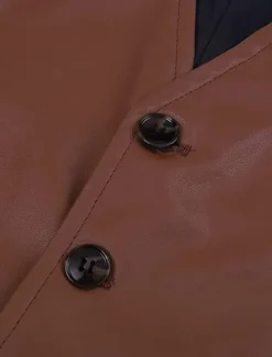 Discount OUKU Men's Vest Gilet Leather Vest Daily Date Vacation Fashion Casual Spring & Fall Button Pocket Polyester Comfortable Plain Single Breasted One-button V Neck Regular Fit Black Burgundy Camel Vest