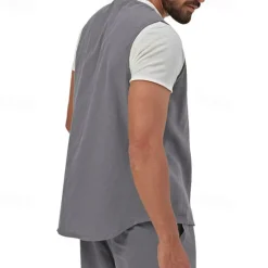 Hot OUKU Men's Vest Gilet Linen Vest Vacation Daily Date Fashion Casual Summer Spring Buttons Pocket Linen Comfortable Plain Single Breasted One-button V Neck Regular Fit Black Yellow Light Green Navy Blue