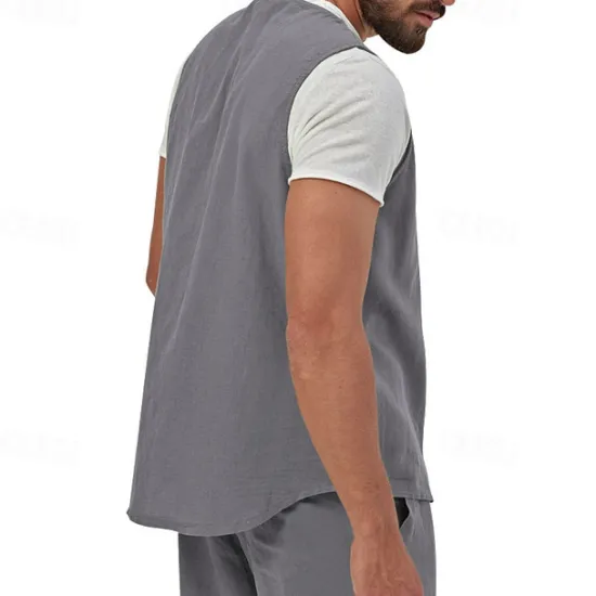 Hot OUKU Men's Vest Gilet Linen Vest Vacation Daily Date Fashion Casual Summer Spring Buttons Pocket Linen Comfortable Plain Single Breasted One-button V Neck Regular Fit Black Yellow Light Green Navy Blue
