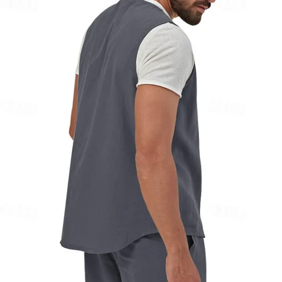 Hot OUKU Men's Vest Gilet Linen Vest Vacation Daily Date Fashion Casual Summer Spring Buttons Pocket Linen Comfortable Plain Single Breasted One-button V Neck Regular Fit Black Yellow Light Green Navy Blue