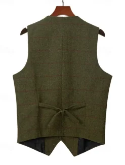 OUKU Men's Vest Gilet Suede Vest Vacation Daily Date Fashion Casual Spring & Fall Buttons Pocket Polyester Comfortable Plaid Single Breasted One-button Lapel Regular Fit Dark Brown Black Navy Blue Green Coffee