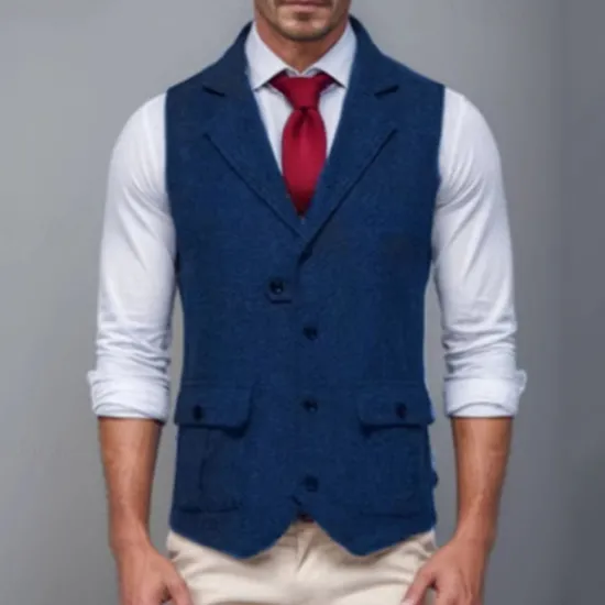 Hot OUKU Men's Vest Gilet Vacation Daily Date Fashion Casual Spring & Fall Buttons Pocket 75% Cotton Comfortable Plain Single Breasted One-button Lapel Regular Fit Burgundy Navy Blue Dark Green Khaki Vest