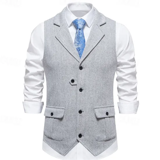 Hot OUKU Men's Vest Gilet Vacation Daily Date Fashion Casual Spring & Fall Buttons Pocket 75% Cotton Comfortable Plain Single Breasted One-button Lapel Regular Fit Burgundy Navy Blue Dark Green Khaki Vest