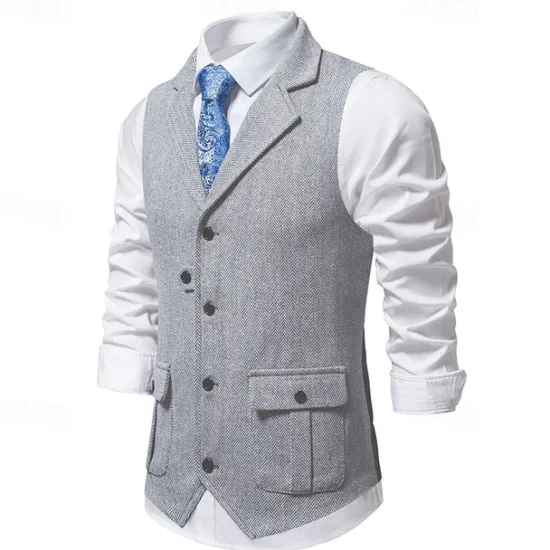 Hot OUKU Men's Vest Gilet Vacation Daily Date Fashion Casual Spring & Fall Buttons Pocket 75% Cotton Comfortable Plain Single Breasted One-button Lapel Regular Fit Burgundy Navy Blue Dark Green Khaki Vest