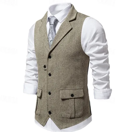 Hot OUKU Men's Vest Gilet Vacation Daily Date Fashion Casual Spring & Fall Buttons Pocket 75% Cotton Comfortable Plain Single Breasted One-button Lapel Regular Fit Burgundy Navy Blue Dark Green Khaki Vest