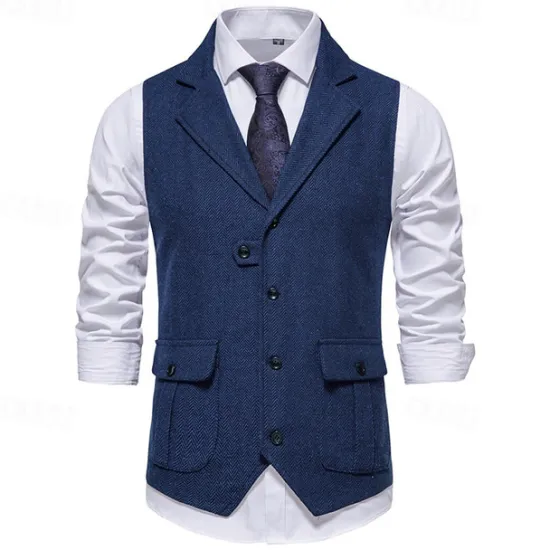 Hot OUKU Men's Vest Gilet Vacation Daily Date Fashion Casual Spring & Fall Buttons Pocket 75% Cotton Comfortable Plain Single Breasted One-button Lapel Regular Fit Burgundy Navy Blue Dark Green Khaki Vest