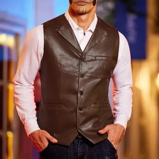 Sale OUKU Men's Vest Gilet Vacation Daily Date Fashion Casual Spring Fall Buttons Pocket Faux Leather Comfortable Plain Single Breasted One-button Lapel Regular Fit Dark Brown Black Red Light Brown Vest