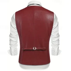 Sale OUKU Men's Vest Gilet Vacation Daily Date Fashion Casual Spring Fall Buttons Pocket Faux Leather Comfortable Plain Single Breasted One-button Lapel Regular Fit Dark Brown Black Red Light Brown Vest