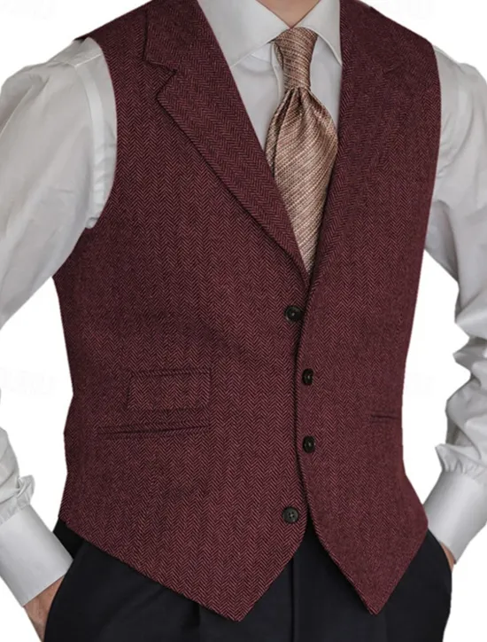 OUKU Men's Vest Gilet Vacation Business Daily Date Fashion Casual Spring & Fall Buttons Pocket Polyester Comfortable Plain Single Breasted One-button Lapel Regular Fit Black Red Burgundy Navy Blue Vest