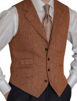OUKU Men's Vest Gilet Vacation Business Daily Date Fashion Casual Spring & Fall Buttons Pocket Polyester Comfortable Plain Single Breasted One-button Lapel Regular Fit Black Red Burgundy Navy Blue Vest