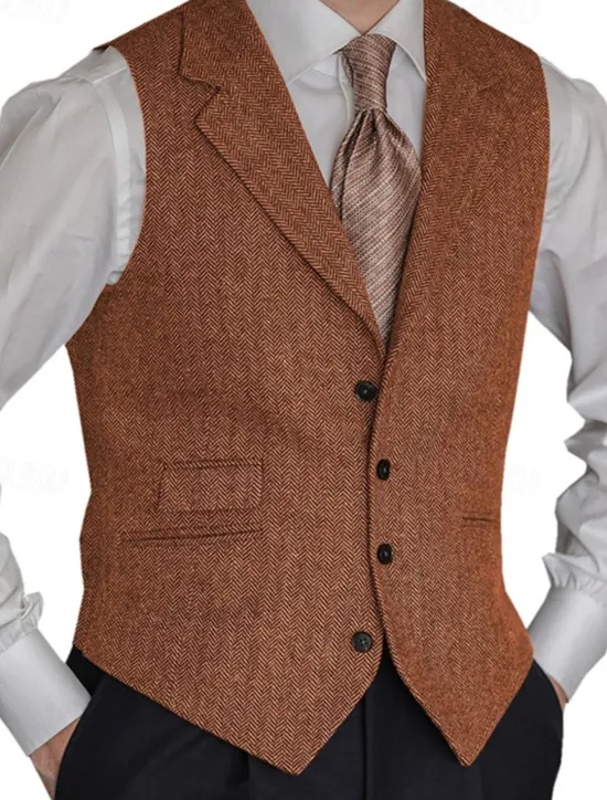 OUKU Men's Vest Gilet Vacation Business Daily Date Fashion Casual Spring & Fall Buttons Pocket Polyester Comfortable Plain Single Breasted One-button Lapel Regular Fit Black Red Burgundy Navy Blue Vest