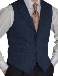 OUKU Men's Vest Gilet Vacation Business Daily Date Fashion Casual Spring & Fall Buttons Pocket Polyester Comfortable Plain Single Breasted One-button Lapel Regular Fit Black Red Burgundy Navy Blue Vest