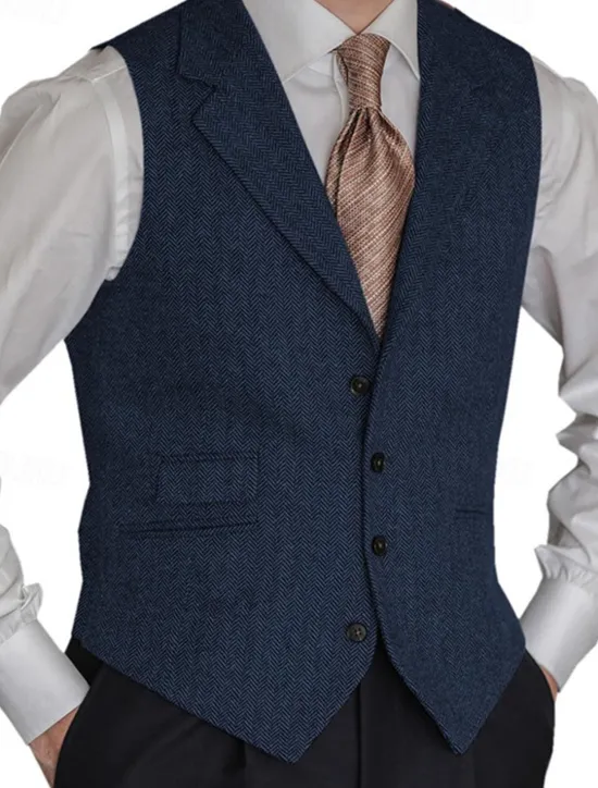 OUKU Men's Vest Gilet Vacation Business Daily Date Fashion Casual Spring & Fall Buttons Pocket Polyester Comfortable Plain Single Breasted One-button Lapel Regular Fit Black Red Burgundy Navy Blue Vest