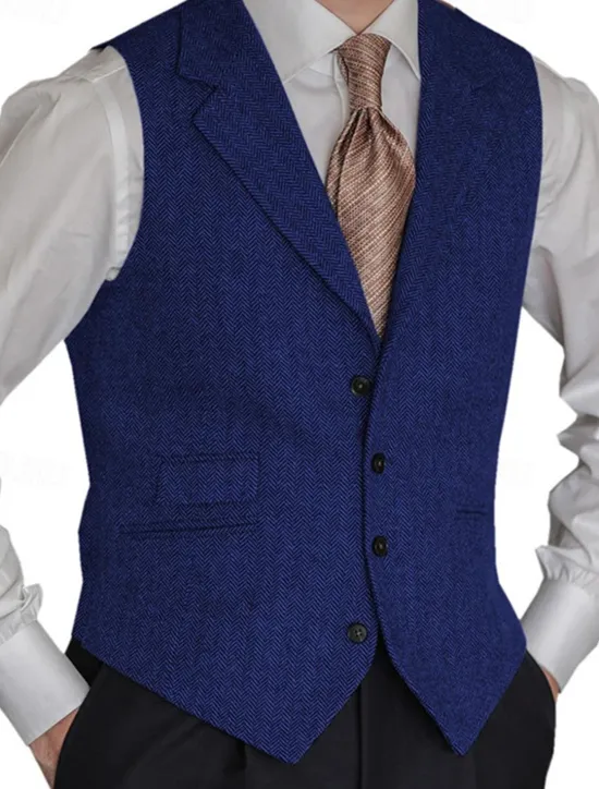 OUKU Men's Vest Gilet Vacation Business Daily Date Fashion Casual Spring & Fall Buttons Pocket Polyester Comfortable Plain Single Breasted One-button Lapel Regular Fit Black Red Burgundy Navy Blue Vest